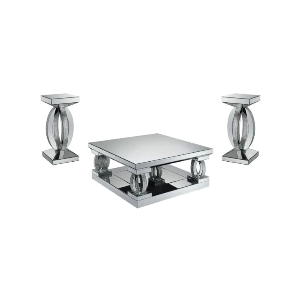 Amalia 3-piece Mirrored Coffee and End Table Set Silver