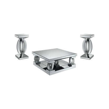 Amalia 3-piece Mirrored Coffee and End Table Set Silver