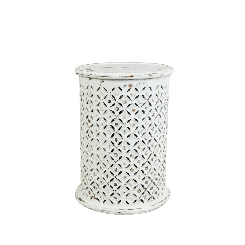 Decker Distressed Hardwood Global Drum End Table