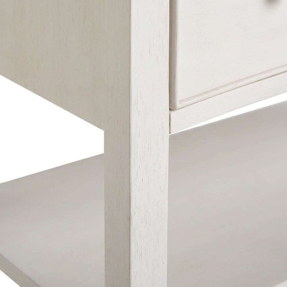Elegant White Nightstand with Two Drawers and Pull-Out Shelf Design