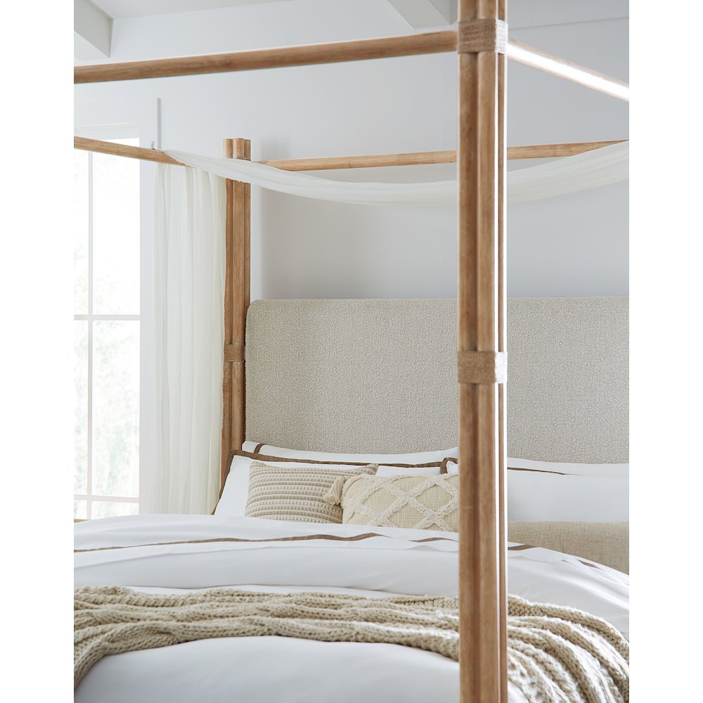Retreat Pole Rattan Cal King Upholstered Poster Bed withCanopy