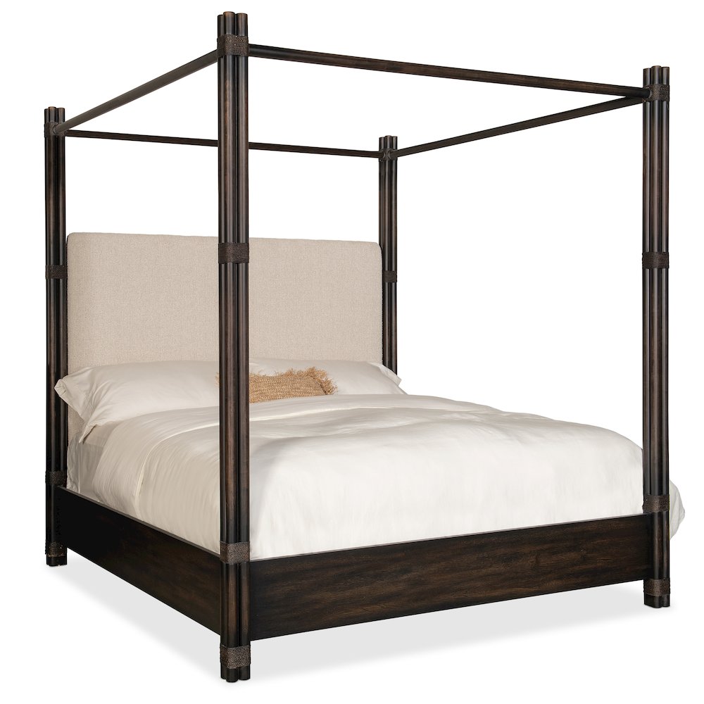 Retreat Pole Rattan Cal King Upholstered Poster Bed withCanopy