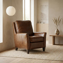 Shasta Aniline Top Grain Leather Recliner Chair with Fixed Arms, Brown