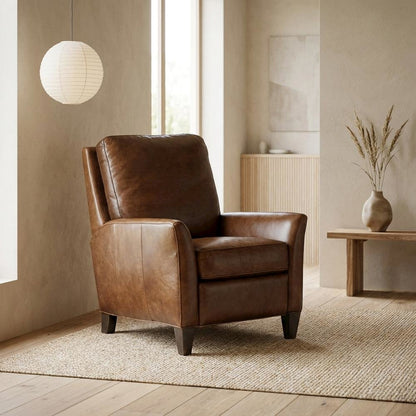 Shasta Aniline Top Grain Leather Recliner Chair with Fixed Arms, Brown