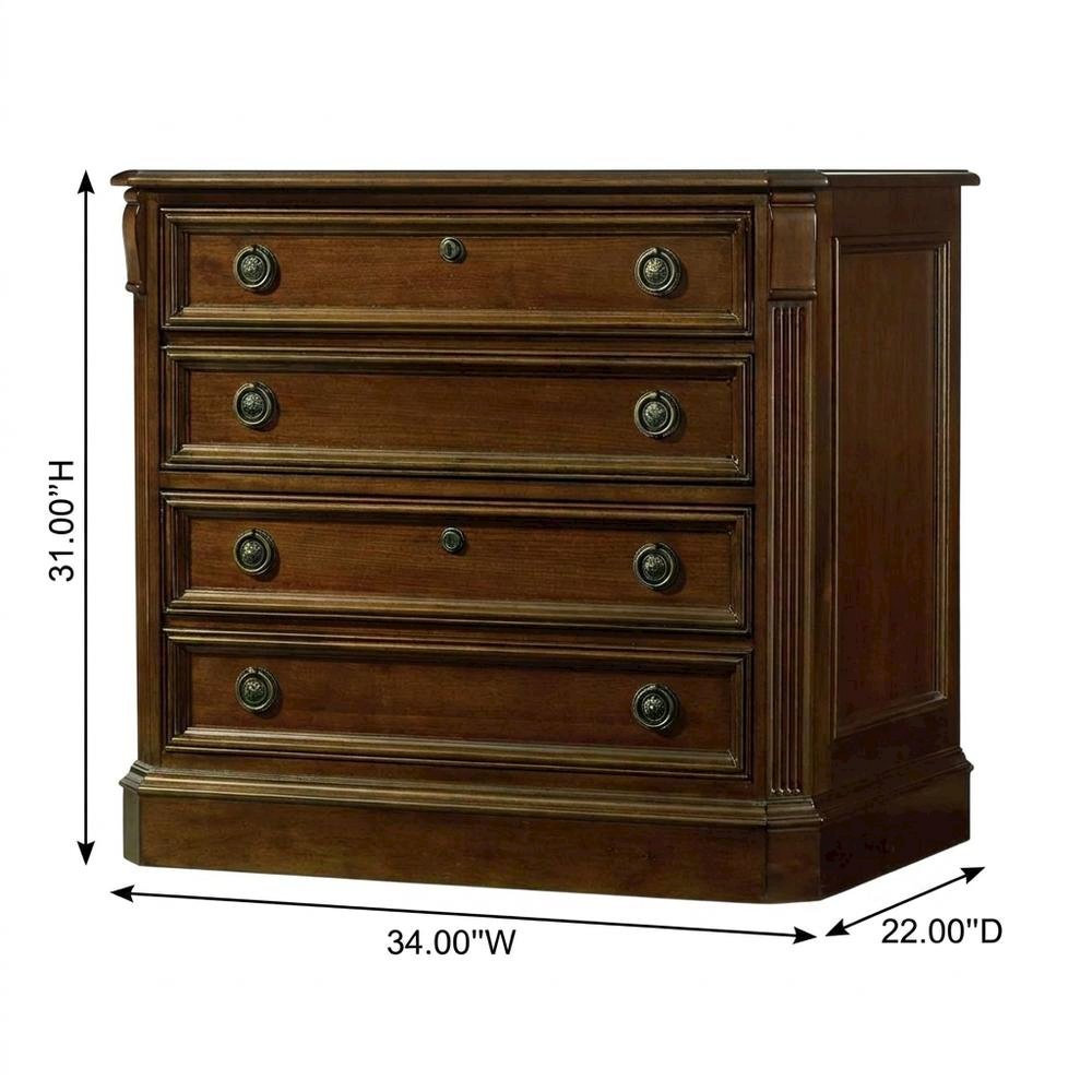 Cherry Veneer Lateral File Cabinet, Traditional, Brown