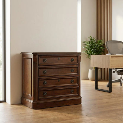 Cherry Veneer Lateral File Cabinet, Traditional, Brown