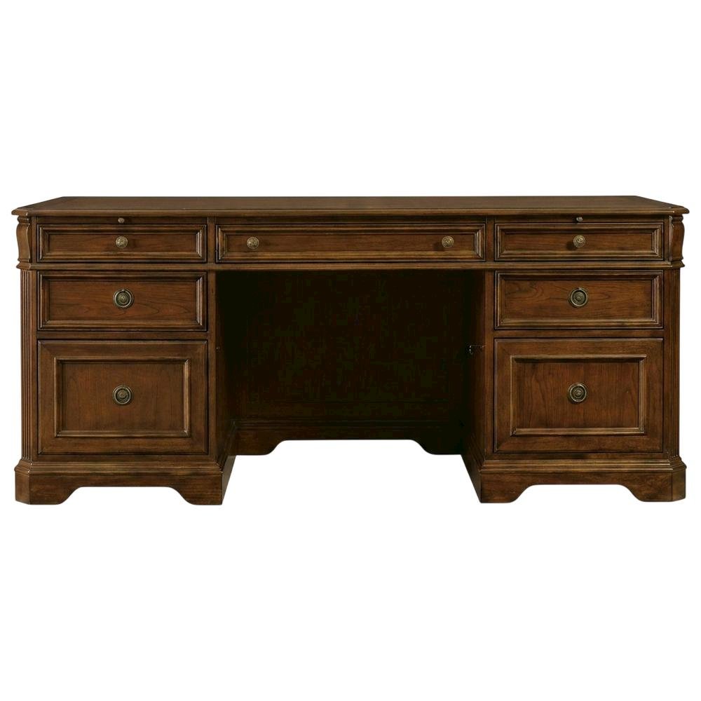 Cherry Veneer Executive Desk, Brown