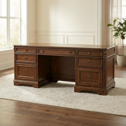 Cherry Veneer Executive Desk, Brown