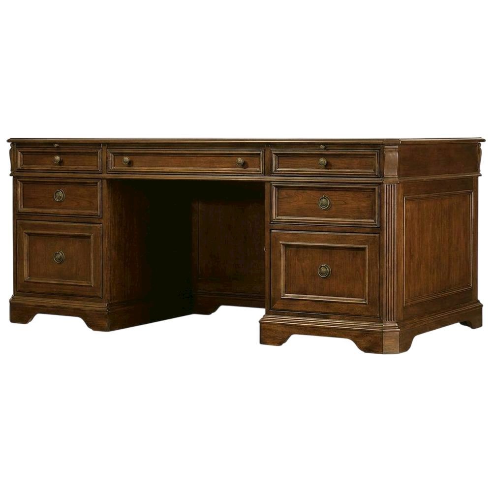 Cherry Veneer Executive Desk, Brown