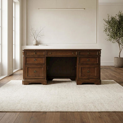 Cherry Veneer Executive Desk, Brown