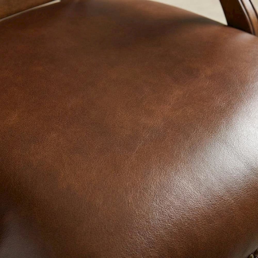 Split Grain Leather High-Back Office Chair with Fixed Arms, Wood Bankers, Brown
