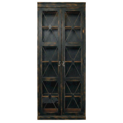 Oak Veneer and Glass Two-Door Curio Display Cabinet with Storage, Black