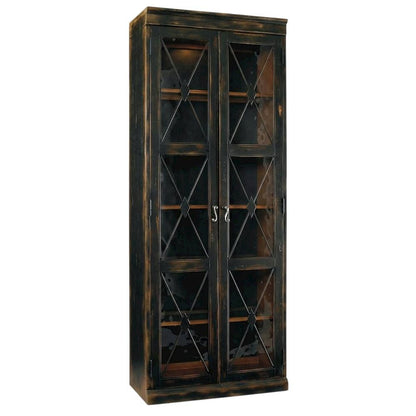 Oak Veneer and Glass Two-Door Curio Display Cabinet with Storage, Black