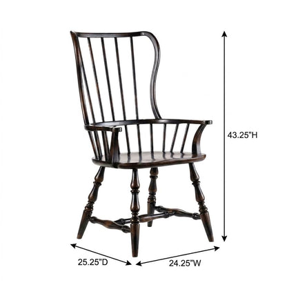 Wood-Frame Spindle Arm Chair for Kitchen and Dining Room, Black