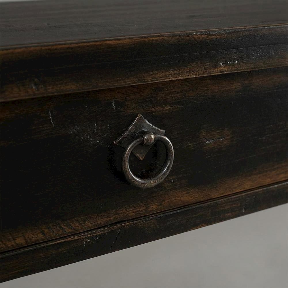 Oak Veneer Console Table with Four Drawers, Narrow Entryway Table, Black