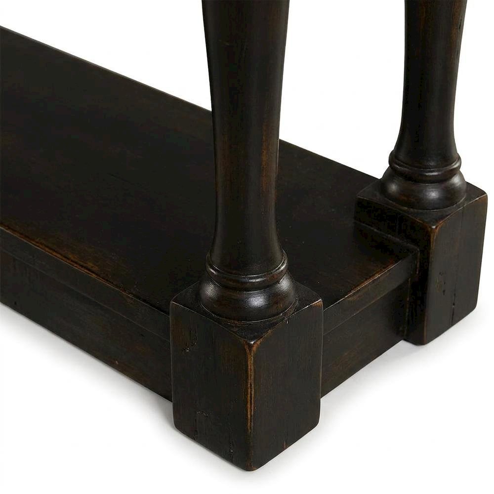 Oak Veneer Console Table with Four Drawers, Narrow Entryway Table, Black