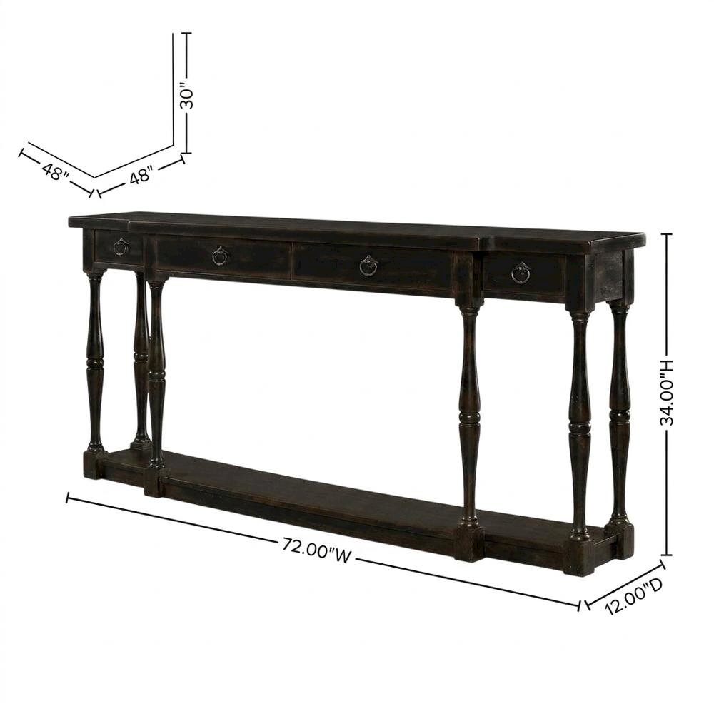 Oak Veneer Console Table with Four Drawers, Narrow Entryway Table, Black