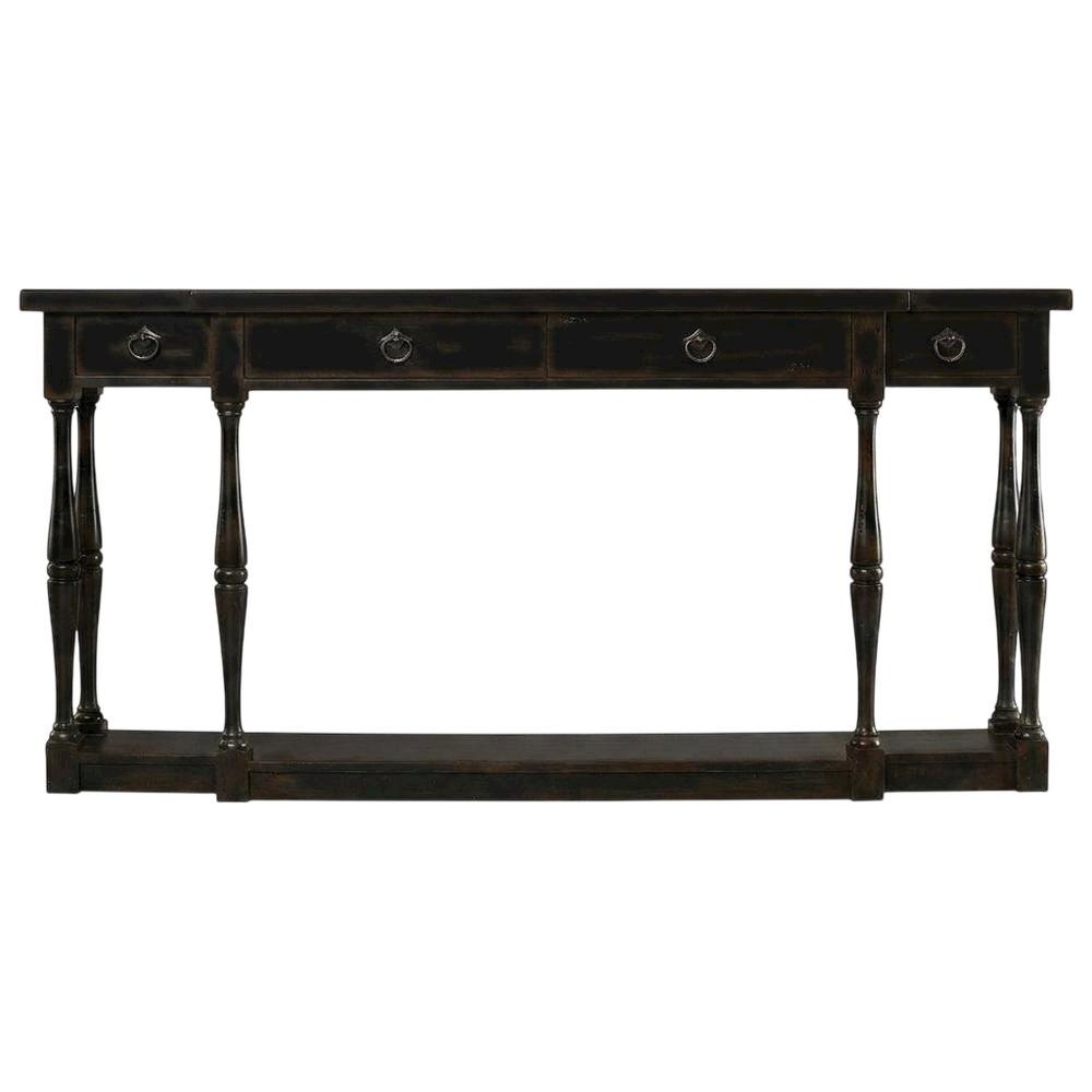 Oak Veneer Console Table with Four Drawers, Narrow Entryway Table, Black