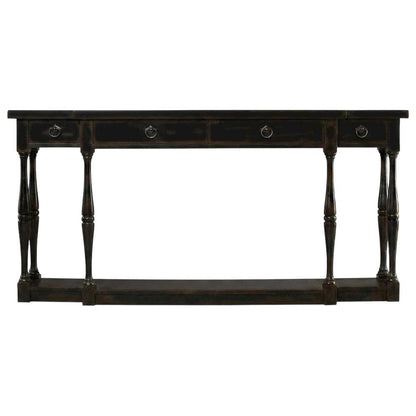 Oak Veneer Console Table with Four Drawers, Narrow Entryway Table, Black