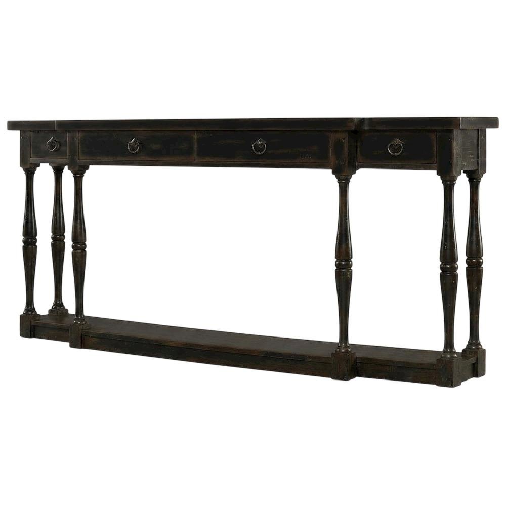 Oak Veneer Console Table with Four Drawers, Narrow Entryway Table, Black