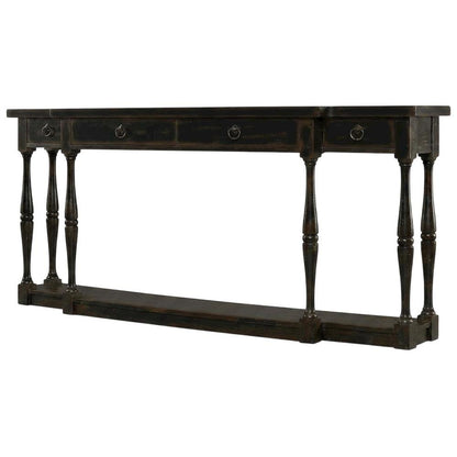 Oak Veneer Console Table with Four Drawers, Narrow Entryway Table, Black