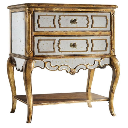 Birch Veneer Nightstand, Gold