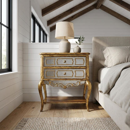 Birch Veneer Nightstand, Gold