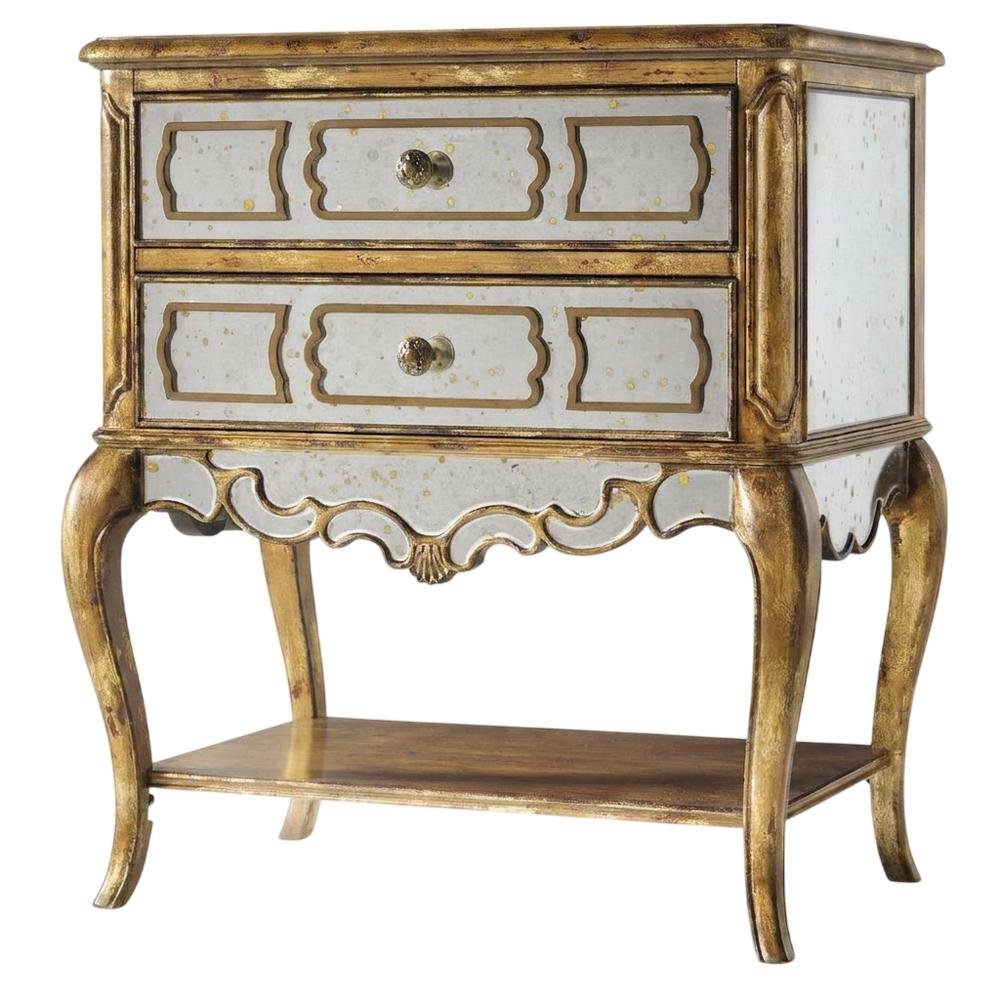 Birch Veneer Nightstand, Gold