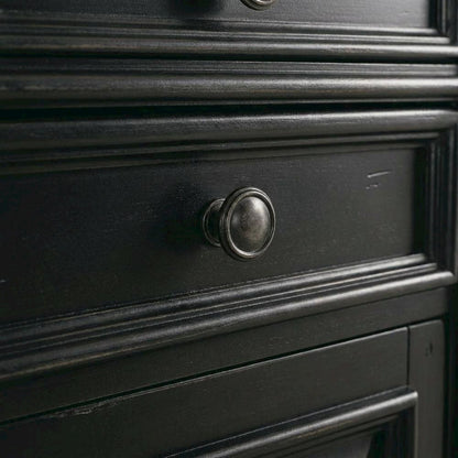 Cherry Veneer Executive Desk, Leather Panels and Nailhead Trim, Black