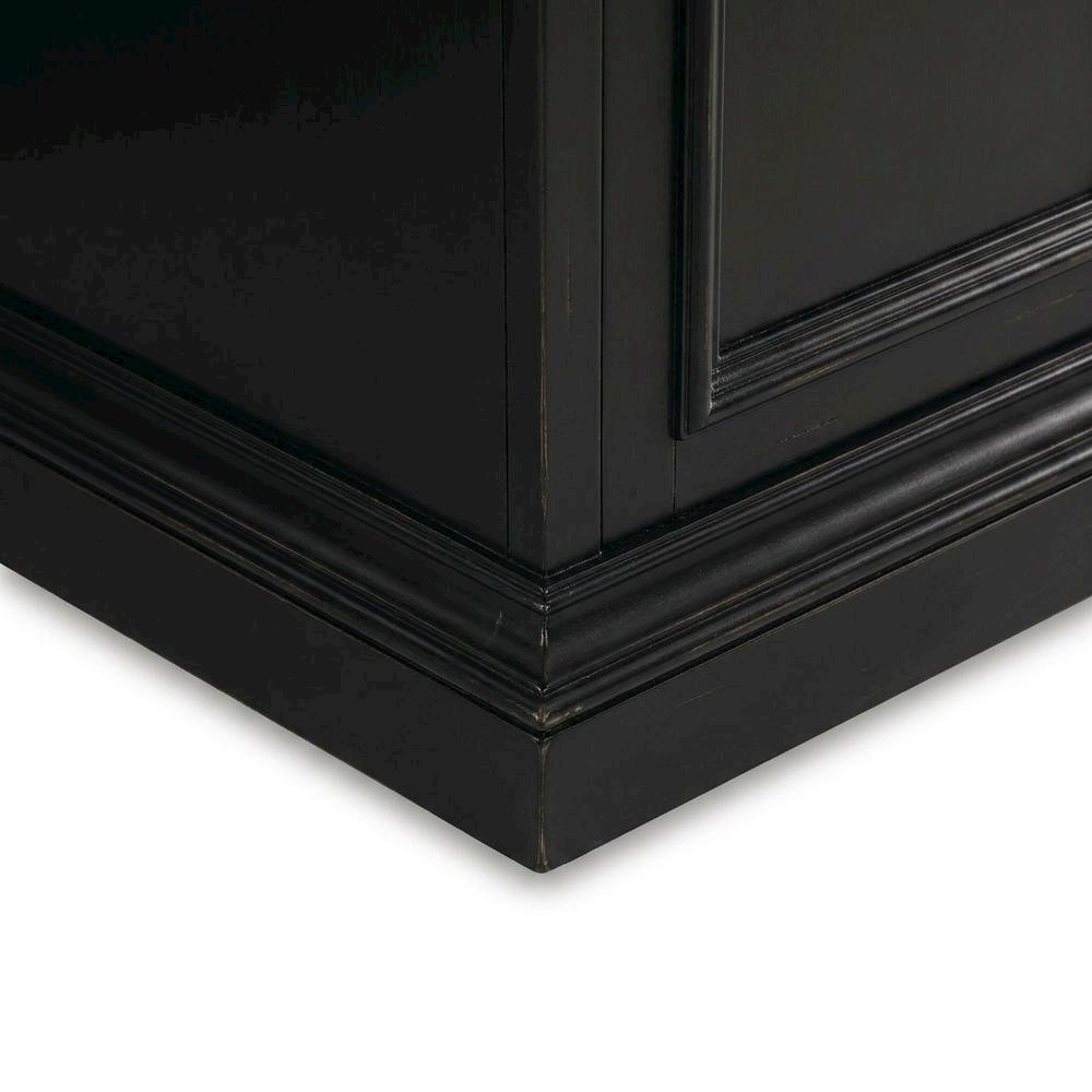 Cherry Veneer Executive Desk, Leather Panels and Nailhead Trim, Black
