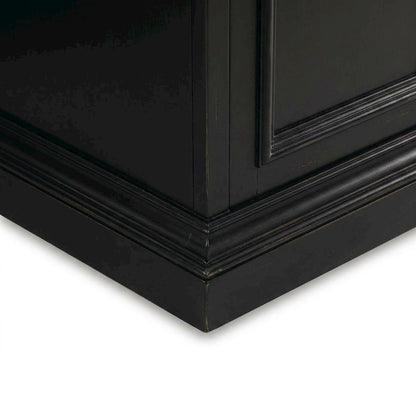Cherry Veneer Executive Desk, Leather Panels and Nailhead Trim, Black