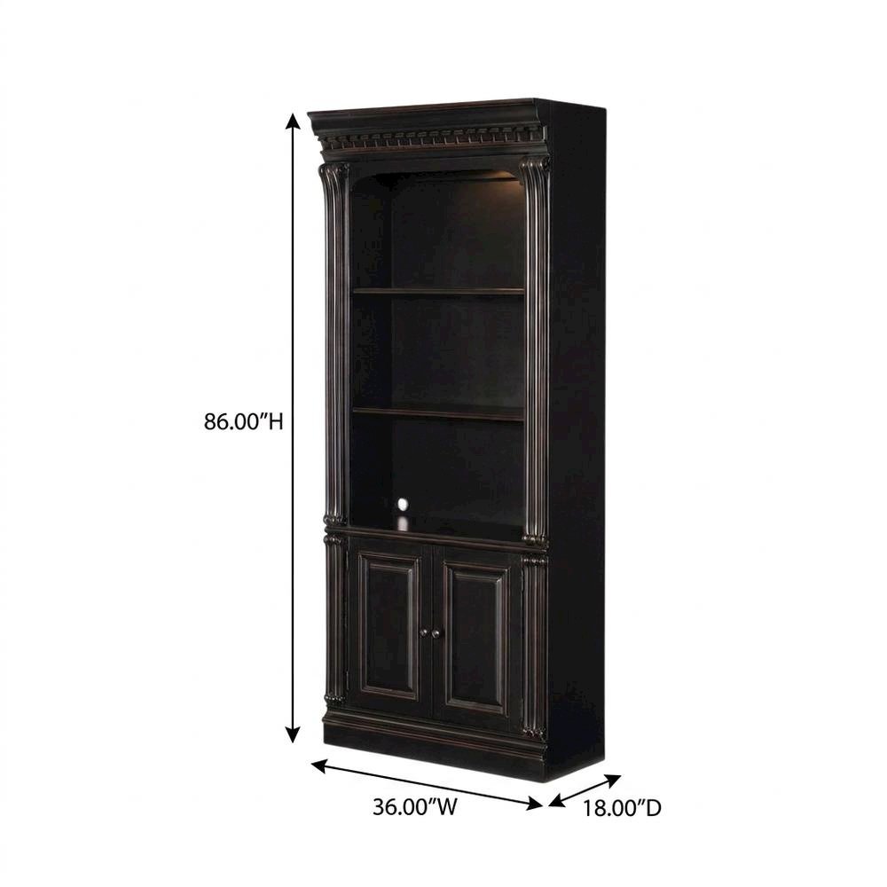 Cherry Veneer Tall Bookcase with Open Shelves, Black