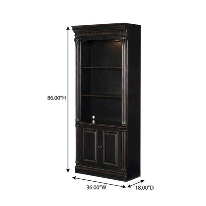 Cherry Veneer Tall Bookcase with Open Shelves, Black