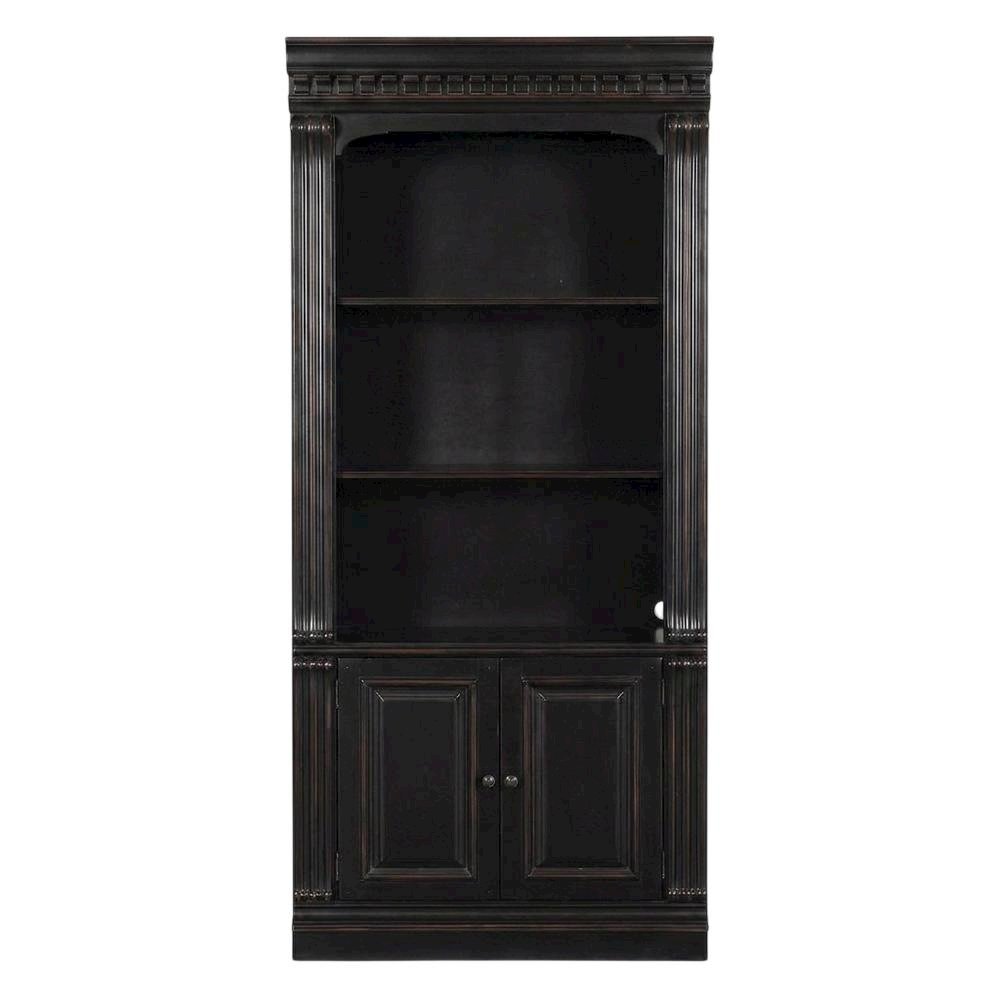 Cherry Veneer Tall Bookcase with Open Shelves, Black