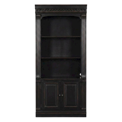 Cherry Veneer Tall Bookcase with Open Shelves, Black