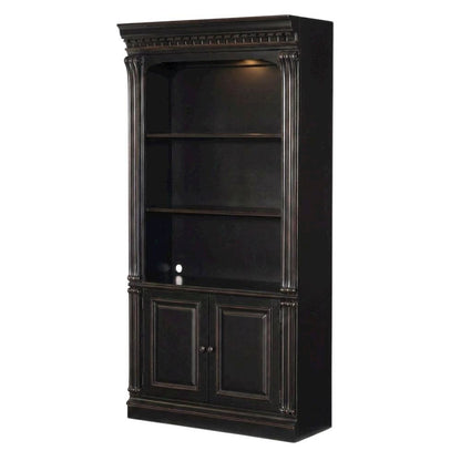 Cherry Veneer Tall Bookcase with Open Shelves, Black