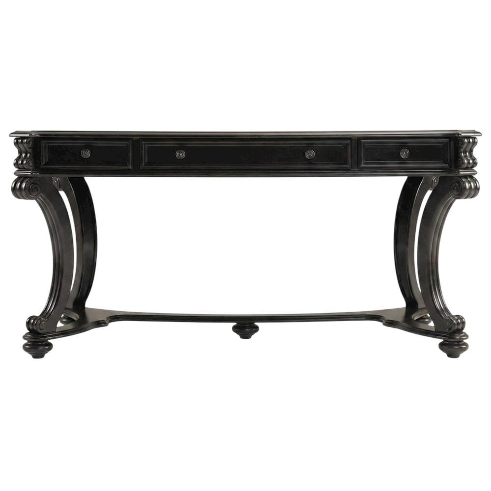 Cherry Veneer Writing Desk with Nailhead Trim and Drawers for Home Office, Black