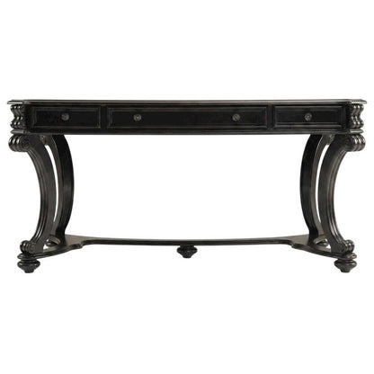 Cherry Veneer Writing Desk with Nailhead Trim and Drawers for Home Office, Black