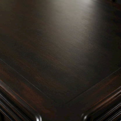 Cherry Veneer Executive Desk with Drawers, Nailhead Trim and Wood Panels, Black