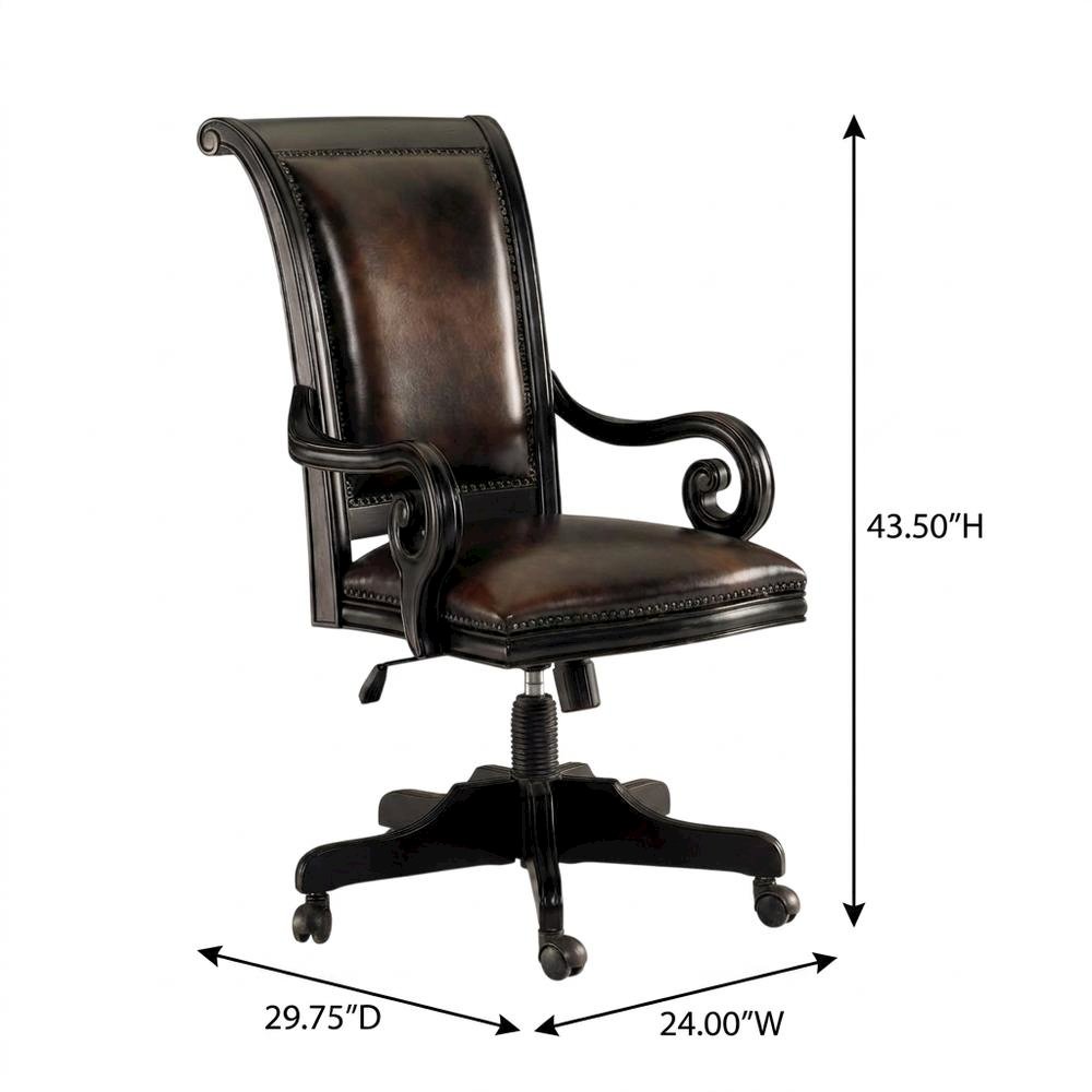 Leather High-Back Executive Office Chair with Nailhead Trim and Swivel, Black