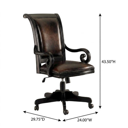 Leather High-Back Executive Office Chair with Nailhead Trim and Swivel, Black