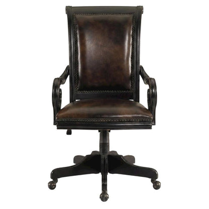 Leather High-Back Executive Office Chair with Nailhead Trim and Swivel, Black
