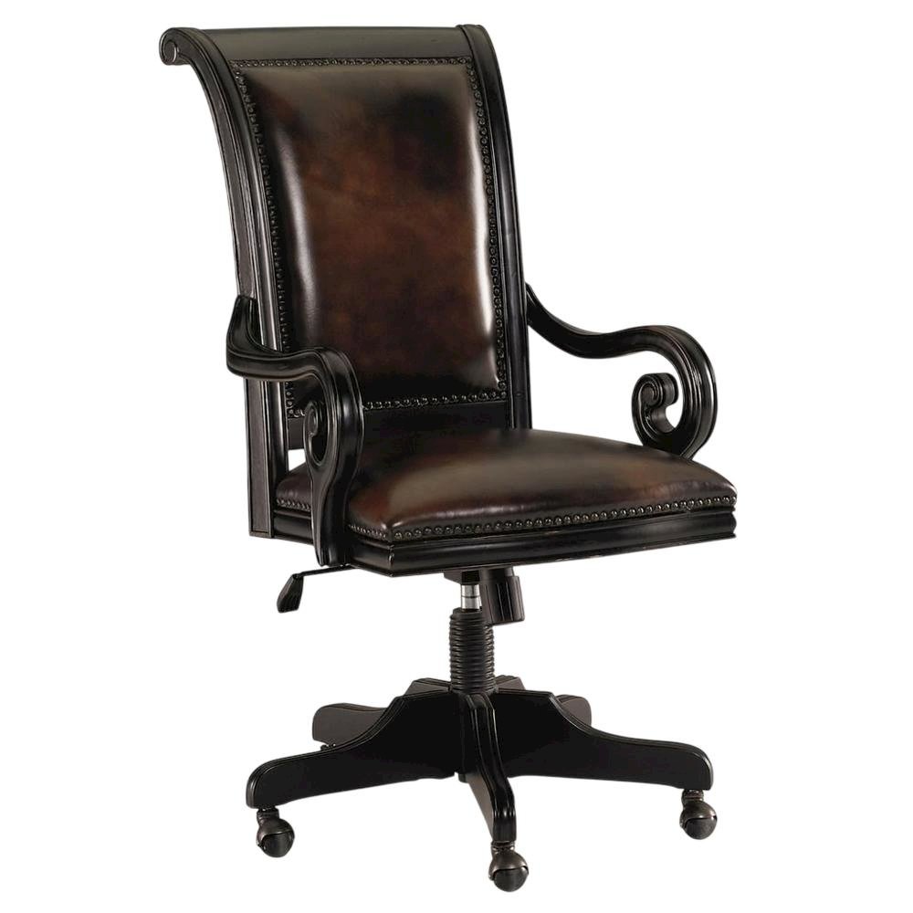 Leather High-Back Executive Office Chair with Nailhead Trim and Swivel, Black