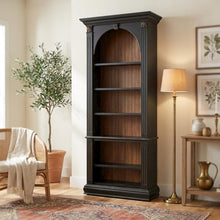 Wood Veneer Tall Bookcase with Display Shelves for Office and Living Room, Black