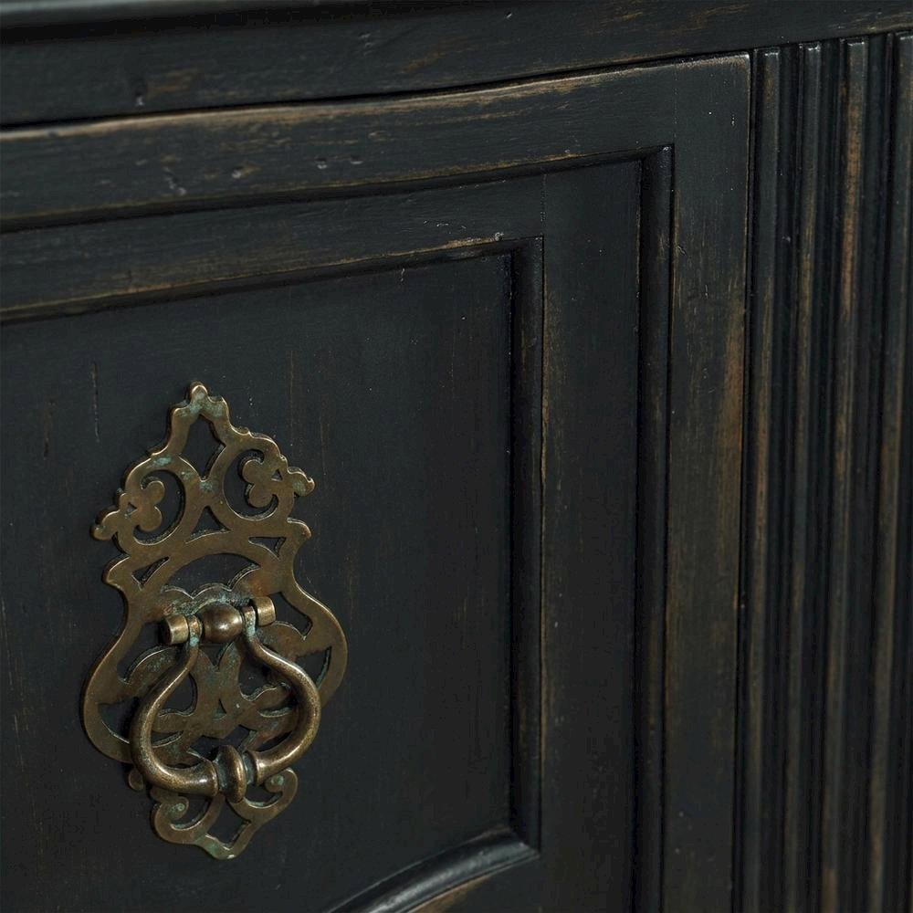 Birch Veneer Storage Chest with Distressed-Finish Detail for Entryway, Black