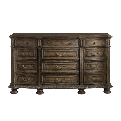 Pecan Veneer Wide Dresser, Traditional Rustic Finish with Storage, Brown