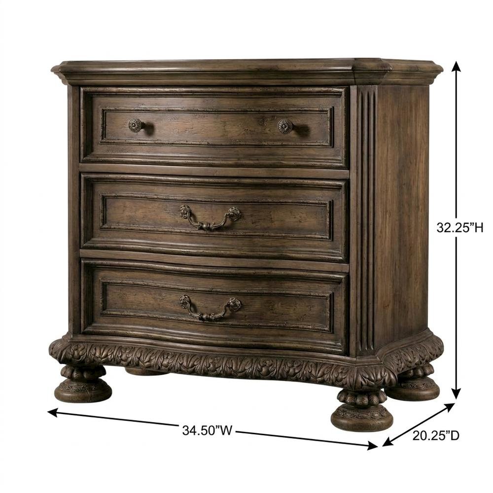 Pecan Veneer Wood Nightstand with Drawers, Rustic Walnut Bedside Table, Brown