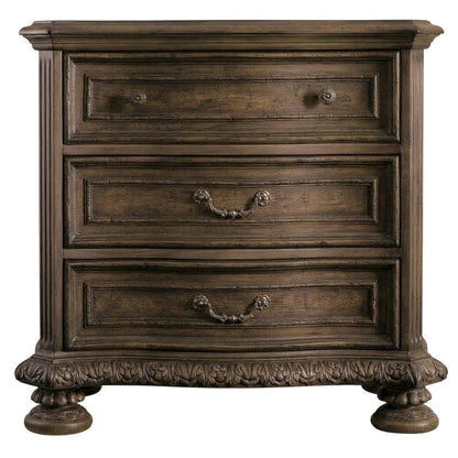 Pecan Veneer Wood Nightstand with Drawers, Rustic Walnut Bedside Table, Brown
