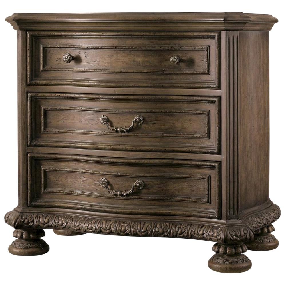 Pecan Veneer Wood Nightstand with Drawers, Rustic Walnut Bedside Table, Brown