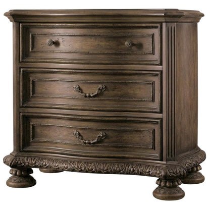 Pecan Veneer Wood Nightstand with Drawers, Rustic Walnut Bedside Table, Brown